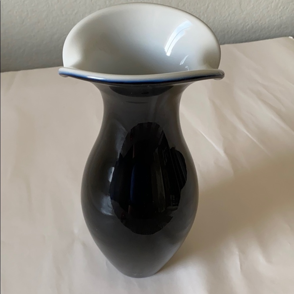 Orrefors Sweden MidCentury Modern Black Glass Vase